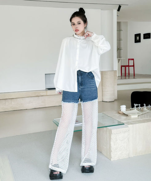 Splicing Mesh Denim